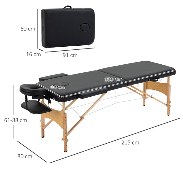 Portable Massage Bed, Folding Spa Beauty Massage Table with 2 Sections, Carry Bag and Wooden Frame, Black-2
