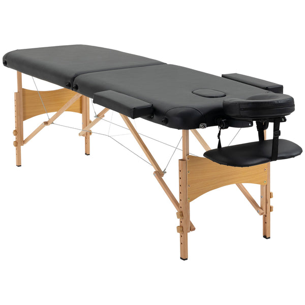 Portable Massage Bed, Folding Spa Beauty Massage Table with 2 Sections, Carry Bag and Wooden Frame, Black-0