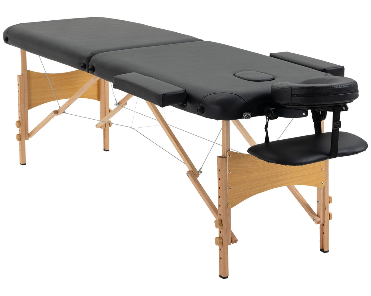 Portable Massage Bed, Folding Spa Beauty Massage Table with 2 Sections, Carry Bag and Wooden Frame, Black-0