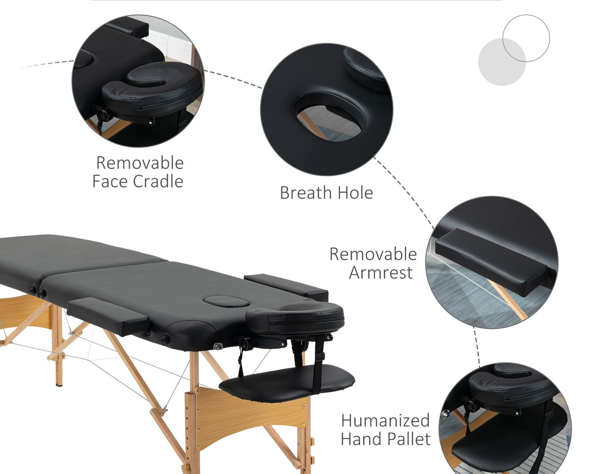 Portable Massage Bed, Folding Spa Beauty Massage Table with 2 Sections, Carry Bag and Wooden Frame, Black-4