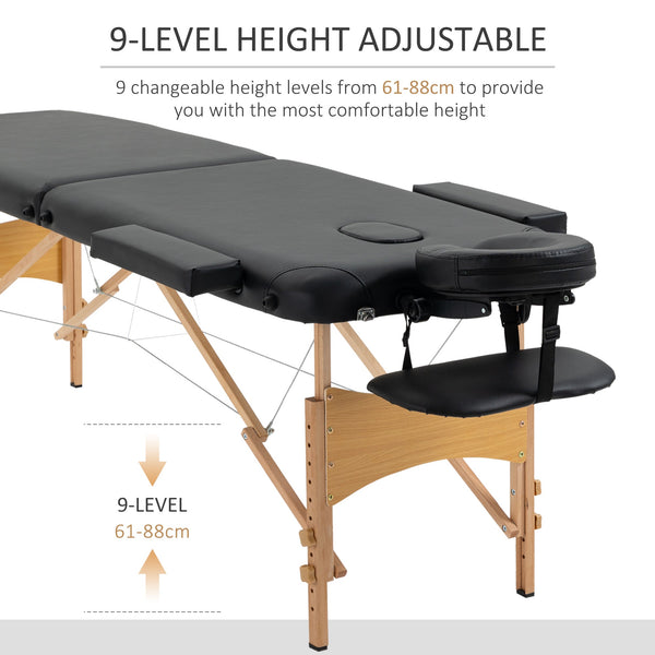 Portable Massage Bed, Folding Spa Beauty Massage Table with 2 Sections, Carry Bag and Wooden Frame, Black-3