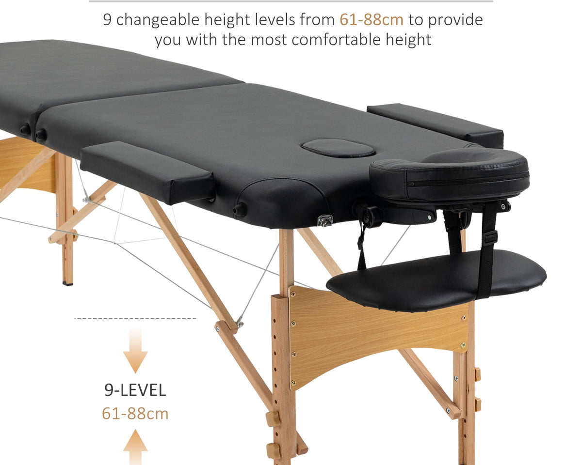 Portable Massage Bed, Folding Spa Beauty Massage Table with 2 Sections, Carry Bag and Wooden Frame, Black-3