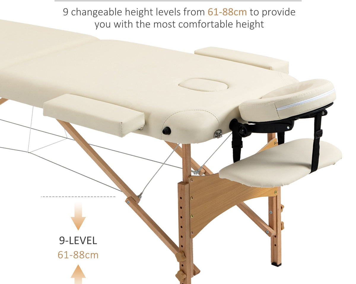 Portable Massage Bed, Folding Spa Beauty Massage Table with 2 Sections, Carry Bag and Wooden Frame, Cream-3